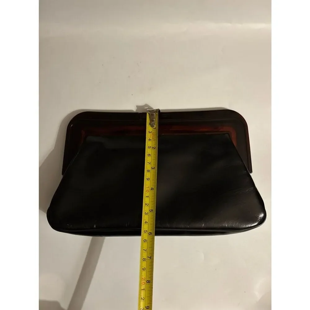 Vintage 70’s Margolm Patent Leather Clutch with Tortoiseshell Frame ~ Black